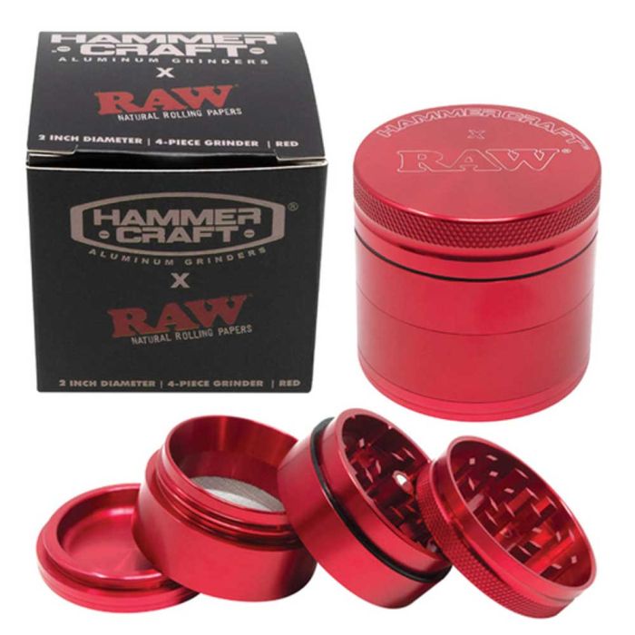 Hammercraft x RAW 4-Piece Grinder | 2.5 inch | Red