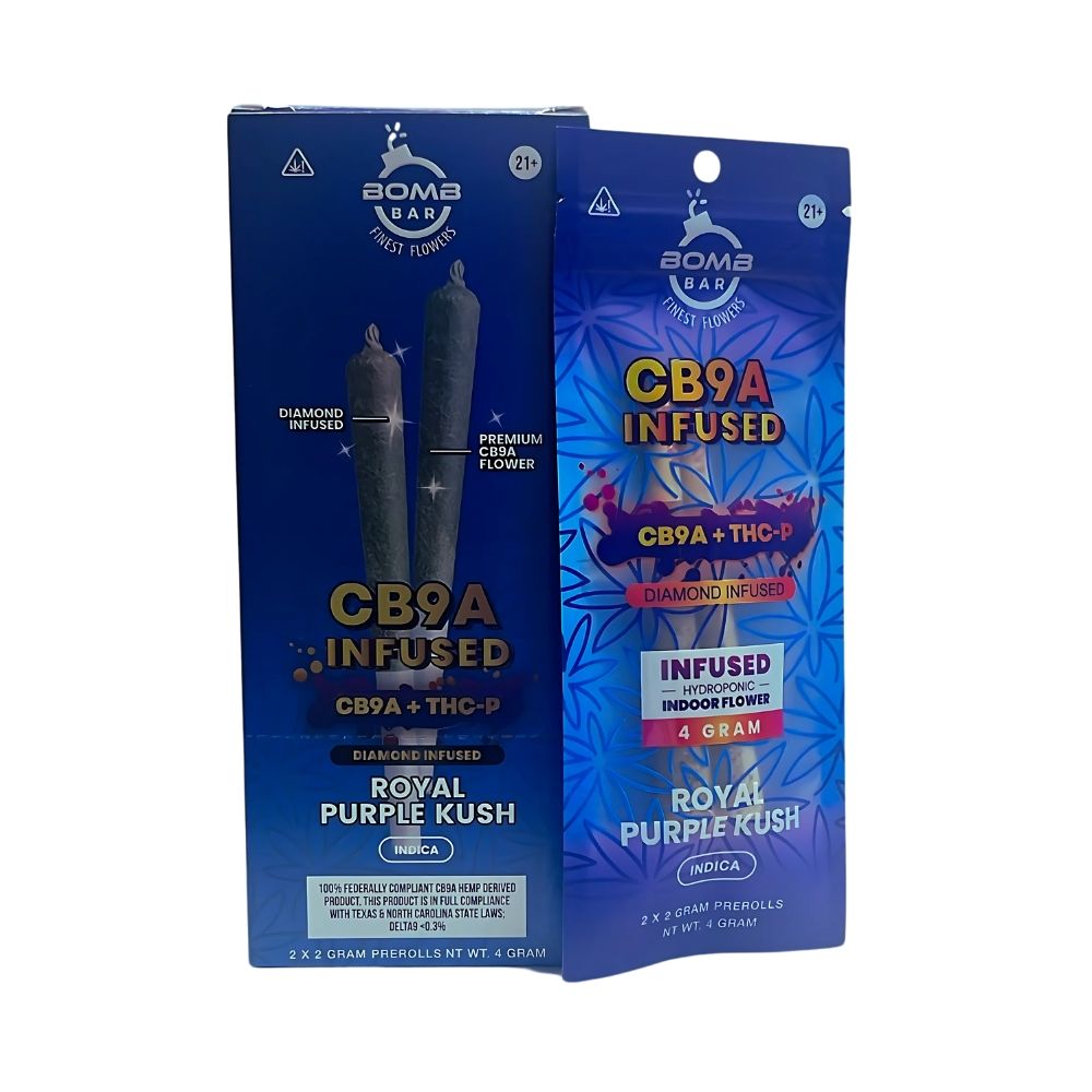 Bomb Bar Diamond Infused Prerolls | CB9A + THCP | 2pk, Choose a Strain: Royal Purple Kush (Indica)