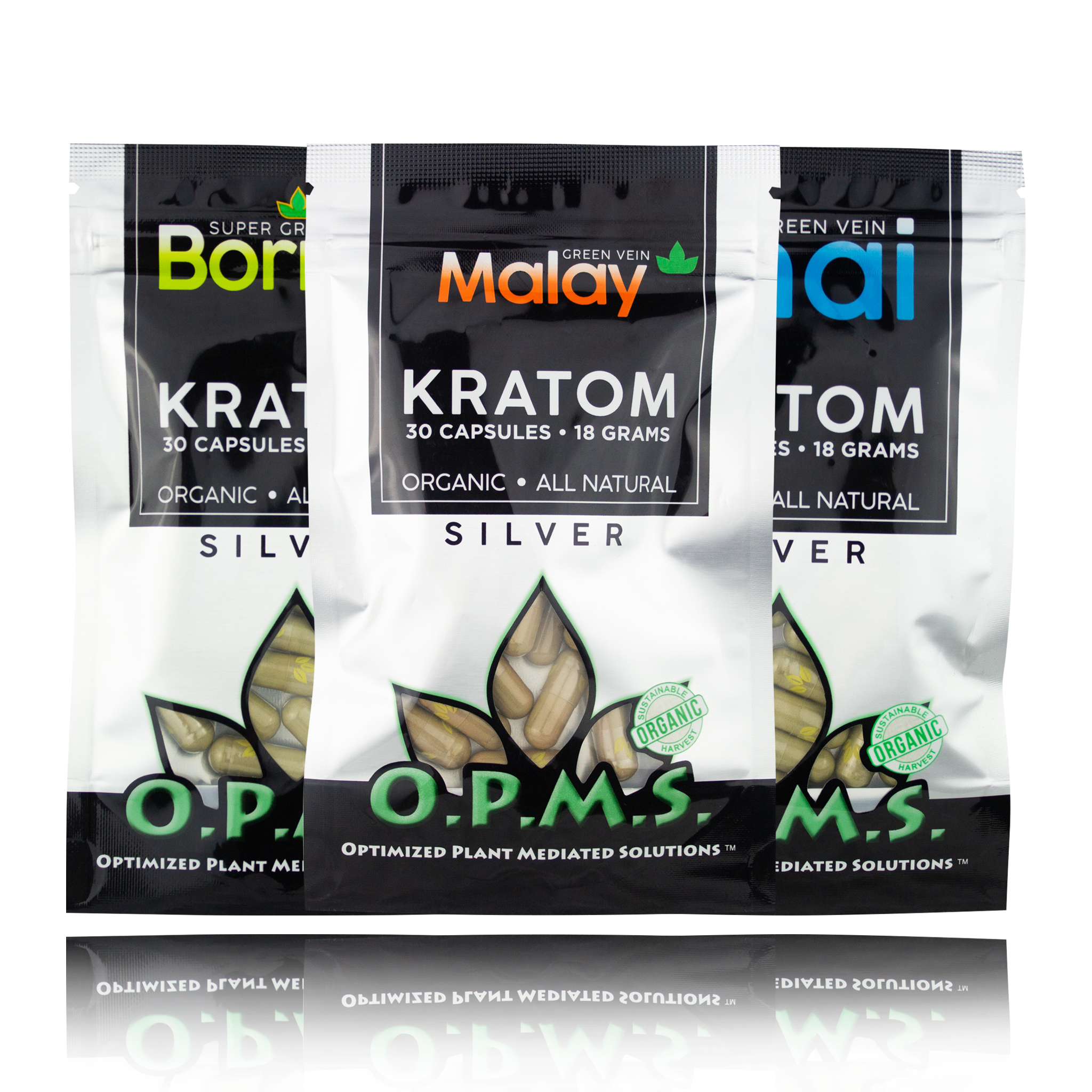 Kratom Capsules OPMS Silver — 120 Caps - Green Vein Thai