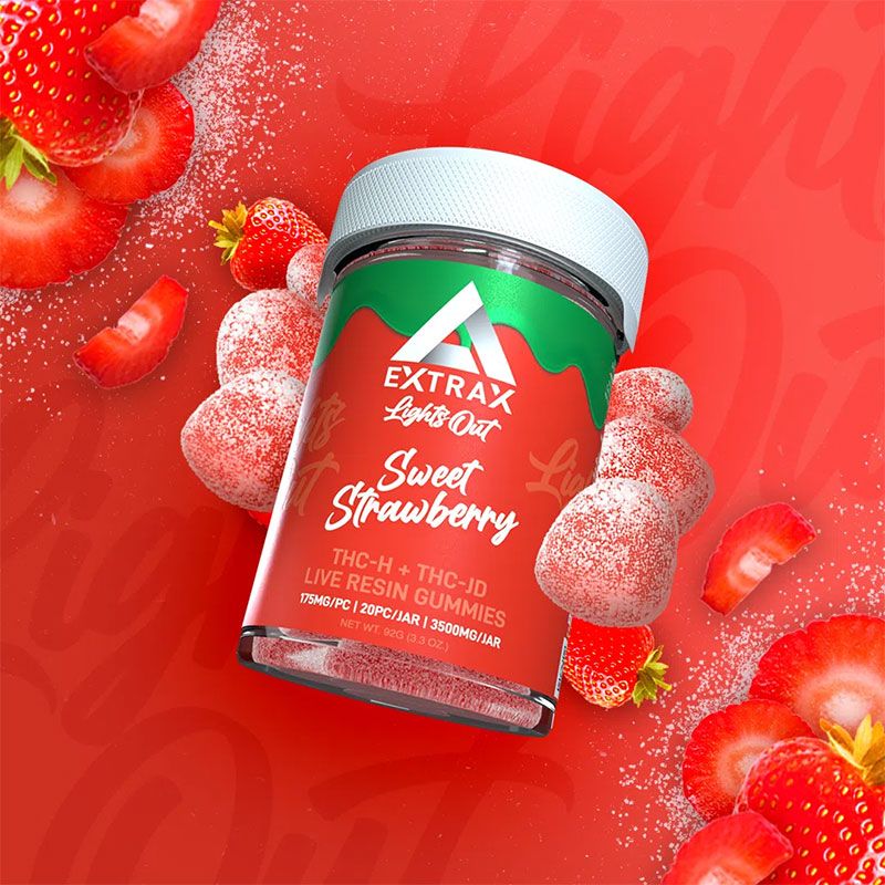 Delta Extrax THCJD+ THCH 3500mg Gummies | Lights Out Collection, Choose A Flavor: Sweet Strawberry