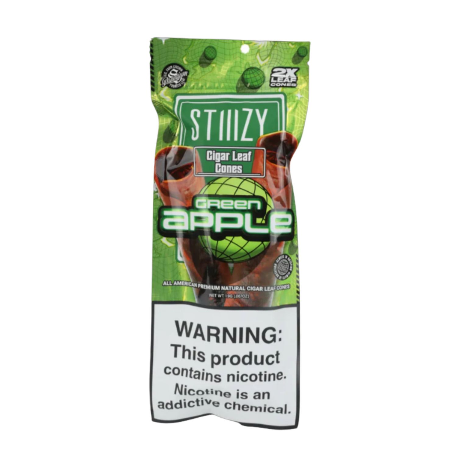 Stiiizy Premium All Natural Tobacco Cones 2 Pack, Choose A Flavor: Green Apple