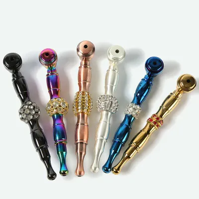 Diamond Metal Smoking Pipe With Cover &amp; Mesh Filter |  Assorted Colors
