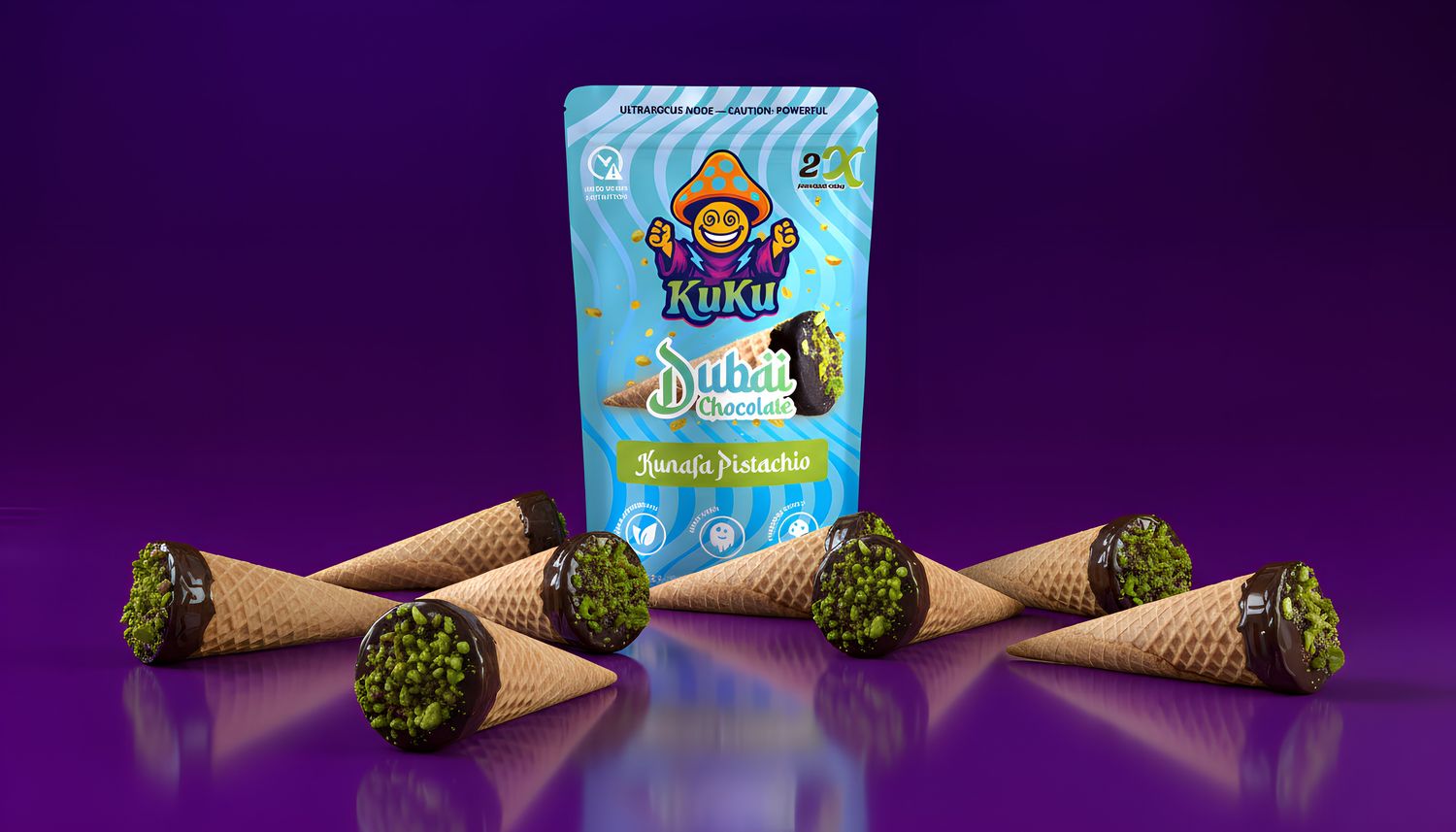 Kuku Mushroom-Infused Dubai Chocolate Cones 2-Pack