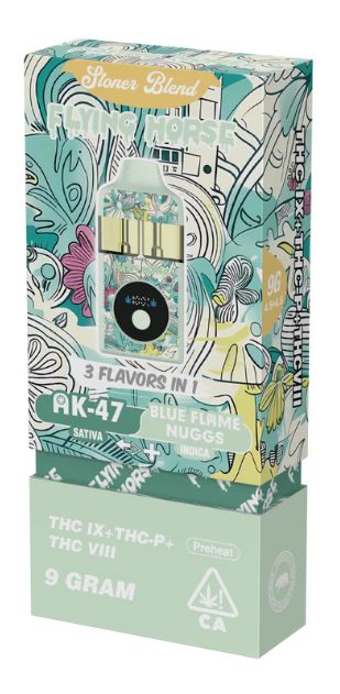Flying Horse 9g Stoner Blend 2-in-1 THC Disposable, Choose a Strain: AK-47 (Sativa) / Blue Flame Nuggs (Indica)