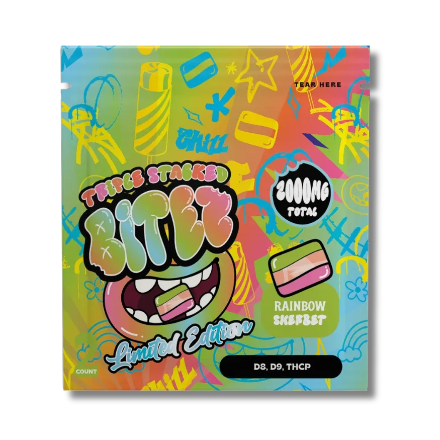 Bitez Triple-Stacked 2000mg THC Gummies, Choose Flavor: Rainbow Sherbet