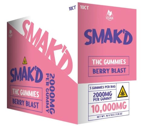 Smak'd 5ct Vegan THC Gummies - 10,000mg (5x2,000mg), Choose A Flavor: Berry Blast