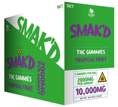 Smak'd 5ct Vegan THC Gummies - 10,000mg (5x2,000mg)