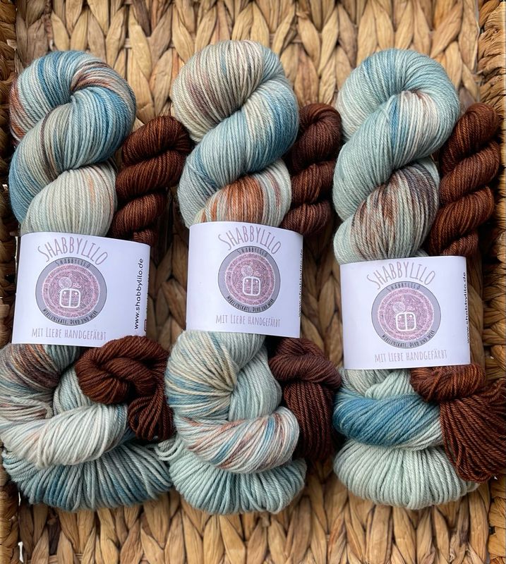 Sock-Set 4-fach, 100g + 20g Mini, Merino extrafine "Kalter Morgen im Tannenwald"