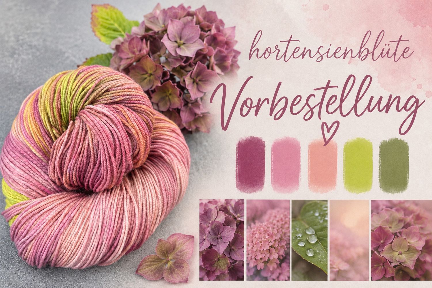 Sockenwolle 4-fach, 100g, Merino extrafine "Hortensienblüte" VORBESTELLUNG