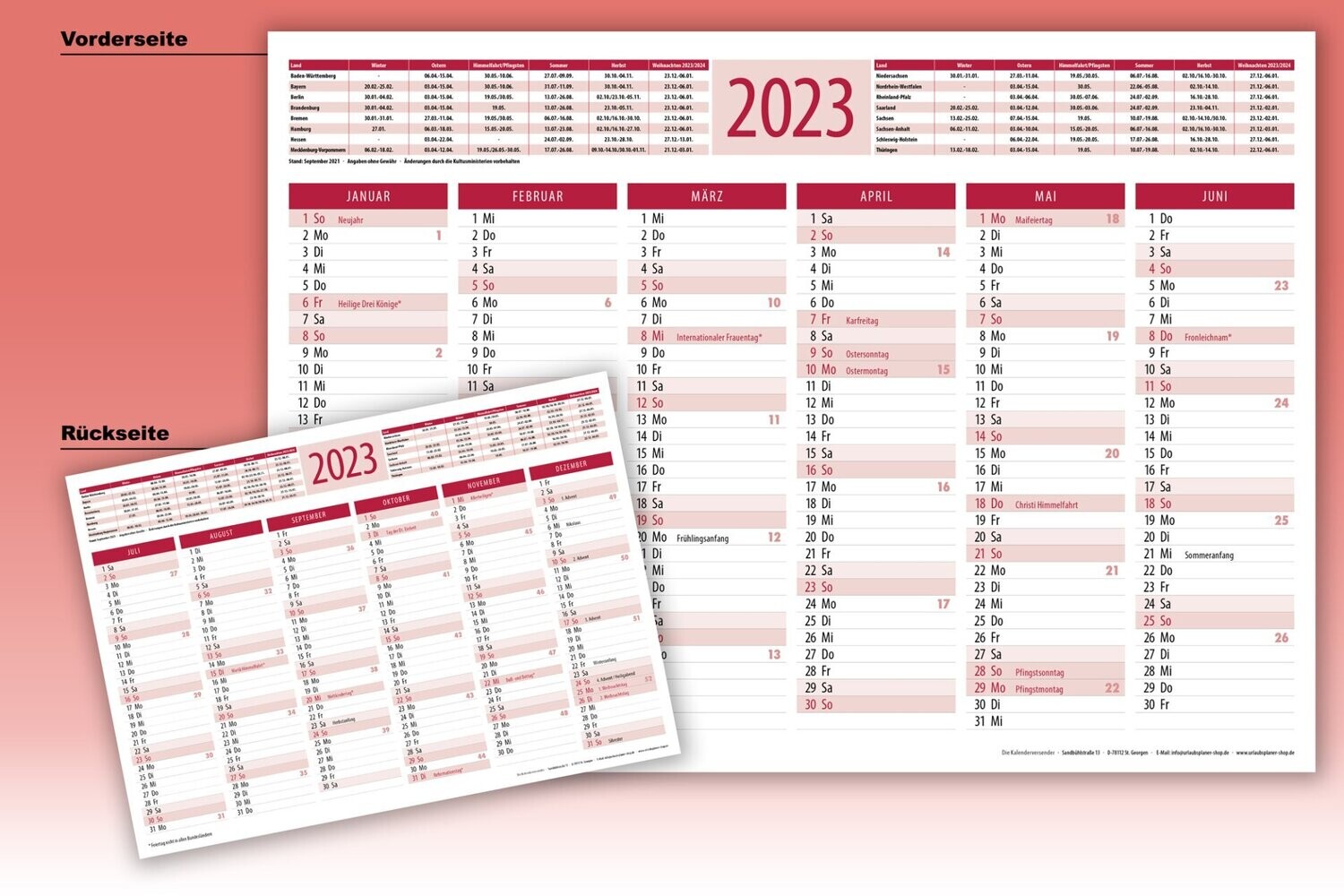 A4 Tischkalender 2023 rot