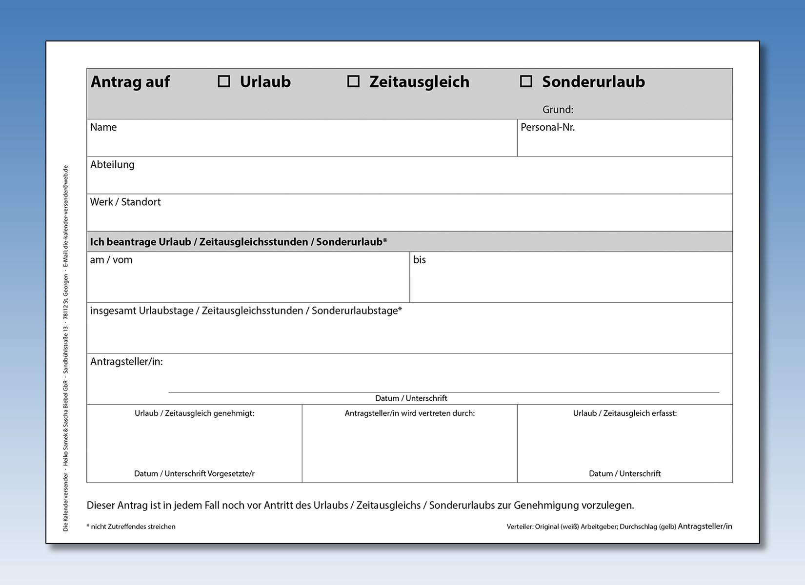 Urlaubsantrag / Gleitzeit / Sonderurlaub