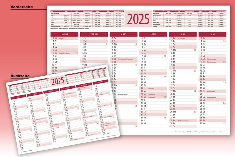 A4 Tischkalender 2025 rot A4 Tischkalender 2025 rot