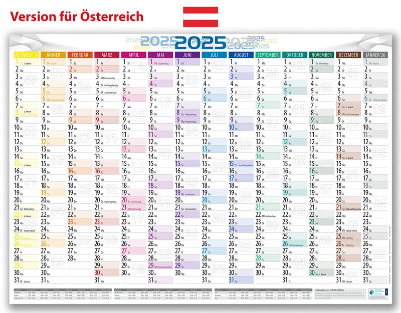 Jahresplaner - Wandplaner 2025 für Österreich Jahresplaner - Wandplaner 2025 für Österreich
