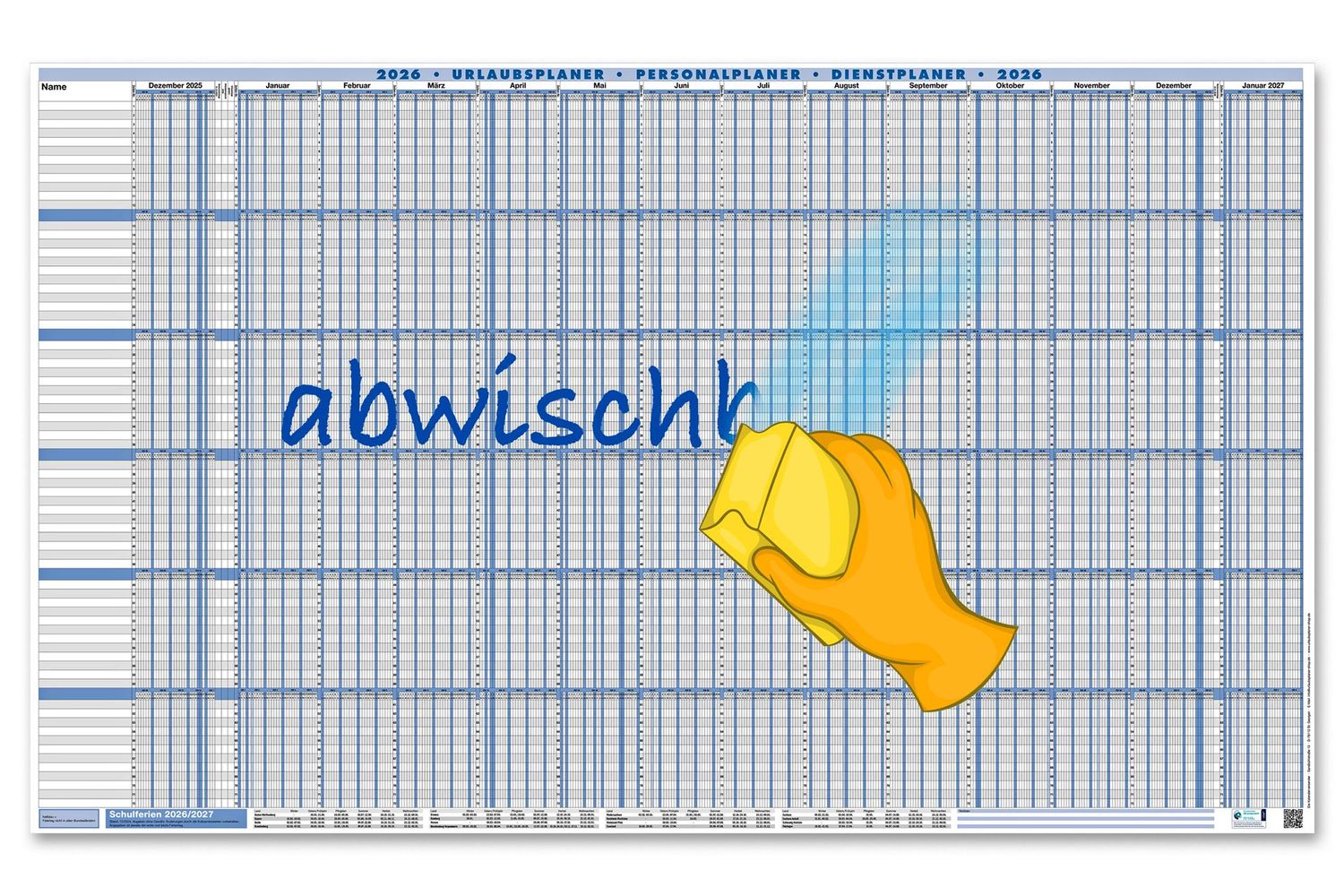 SUPER-SIZE abwischbar Urlaubsplaner Personalplaner 2026