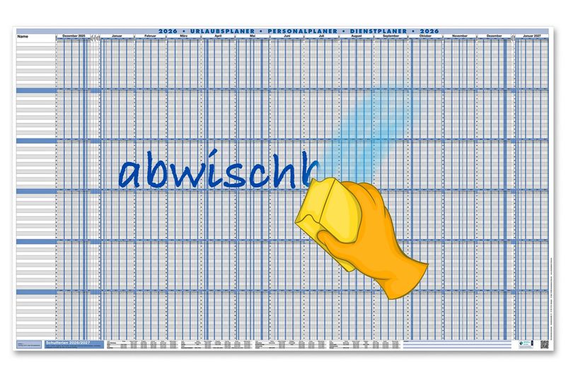 SUPER-SIZE abwischbar Urlaubsplaner Personalplaner 2026 SUPER-SIZE abwischbar Urlaubsplaner Personalplaner 2026