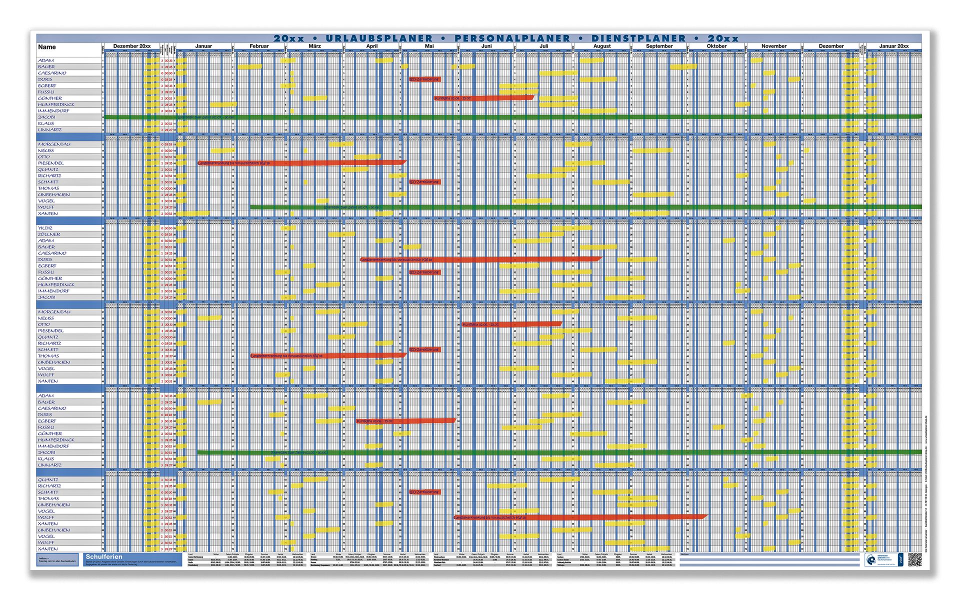 SUPER-SIZE abwischbar Urlaubsplaner Personalplaner 2026