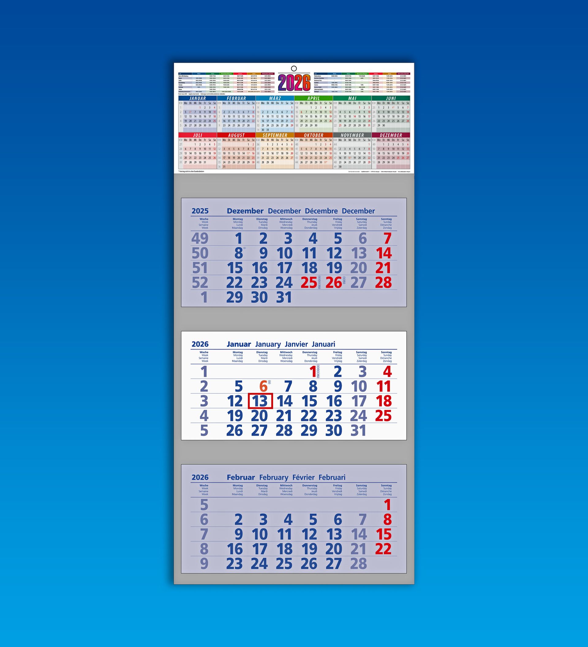 3-Monatskalender / Jahreskalender 2026