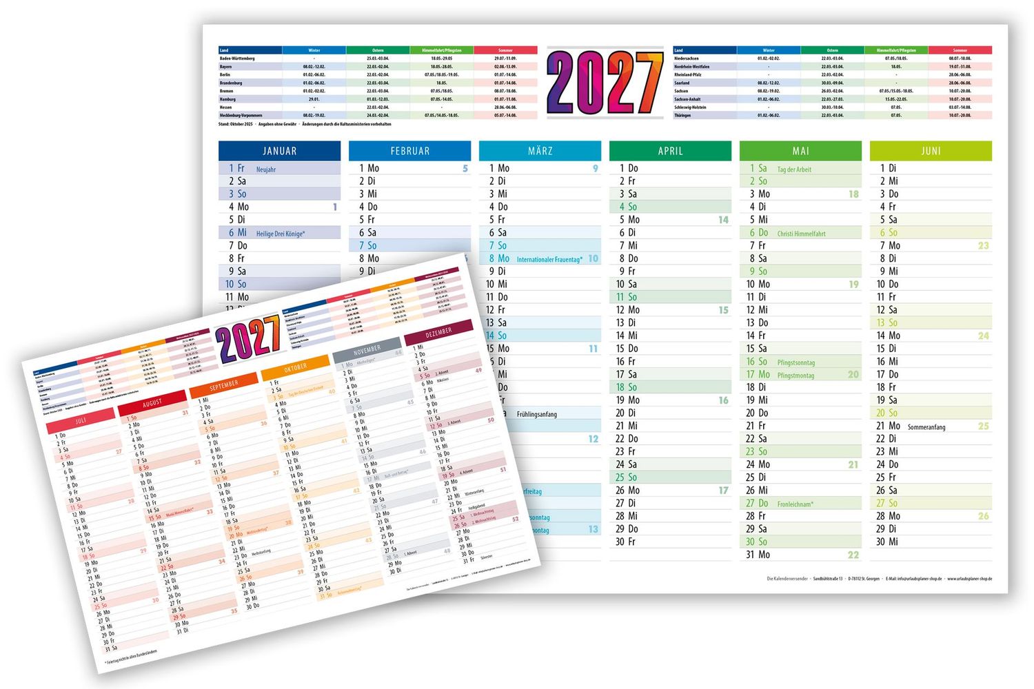 A4 Tischkalender 2027 Multicolor