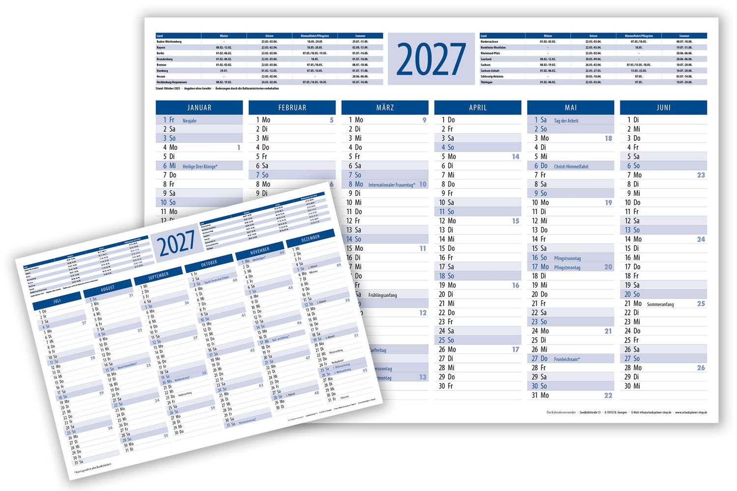 A4 Tischkalender 2027 blau