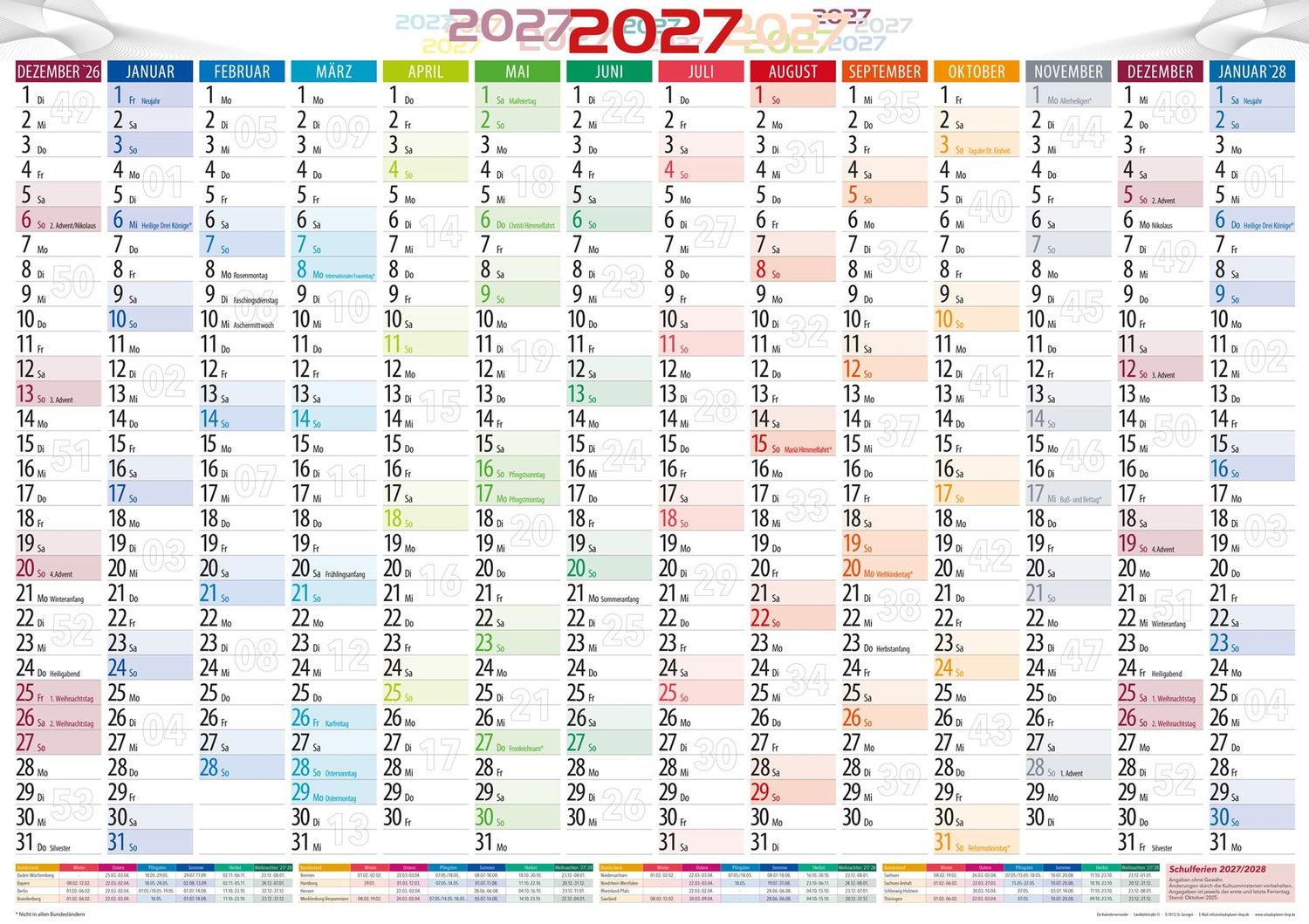 Jahresplaner - Wandplaner 2027