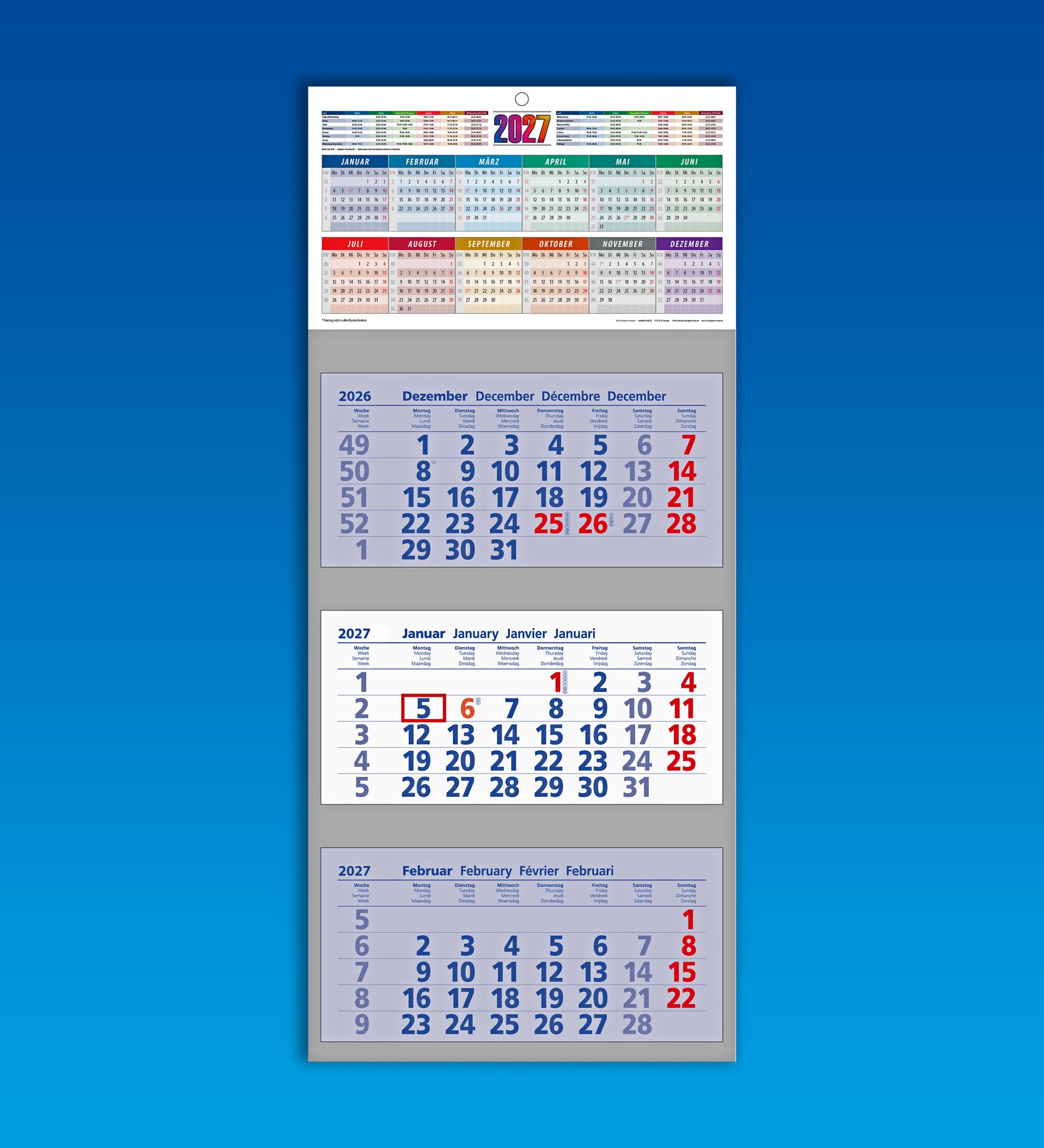 3-Monatskalender / Jahreskalender 2027