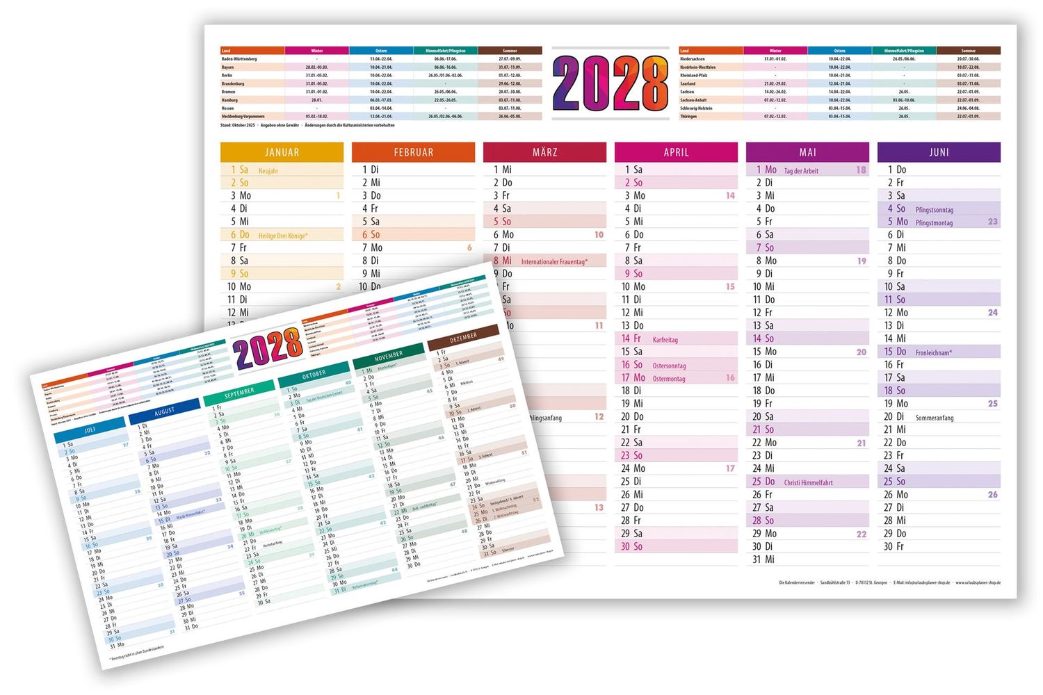 A4 Tischkalender 2028 Multicolor
