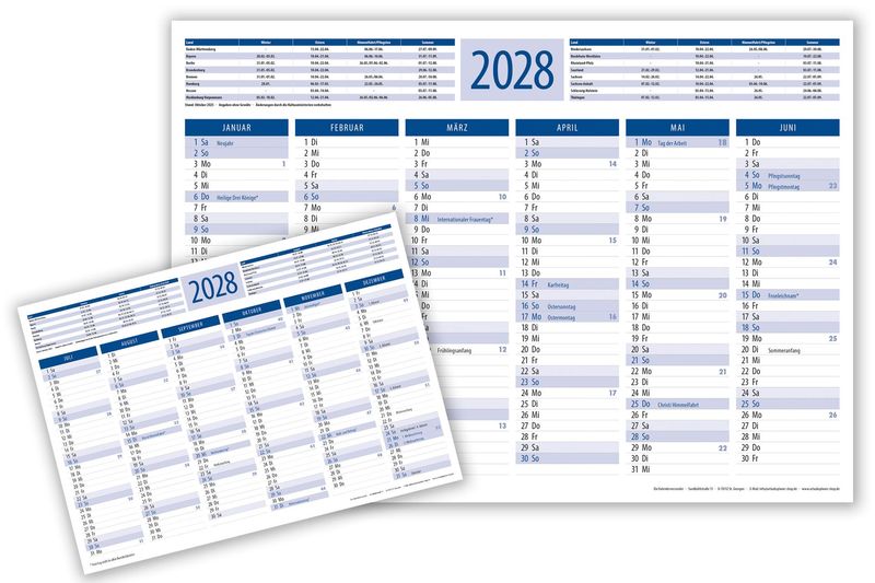 A4 Tischkalender 2028 blau A4 Tischkalender 2028 blau
