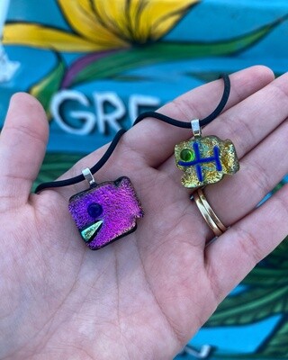Dichroic Glass Square Grouper Necklace