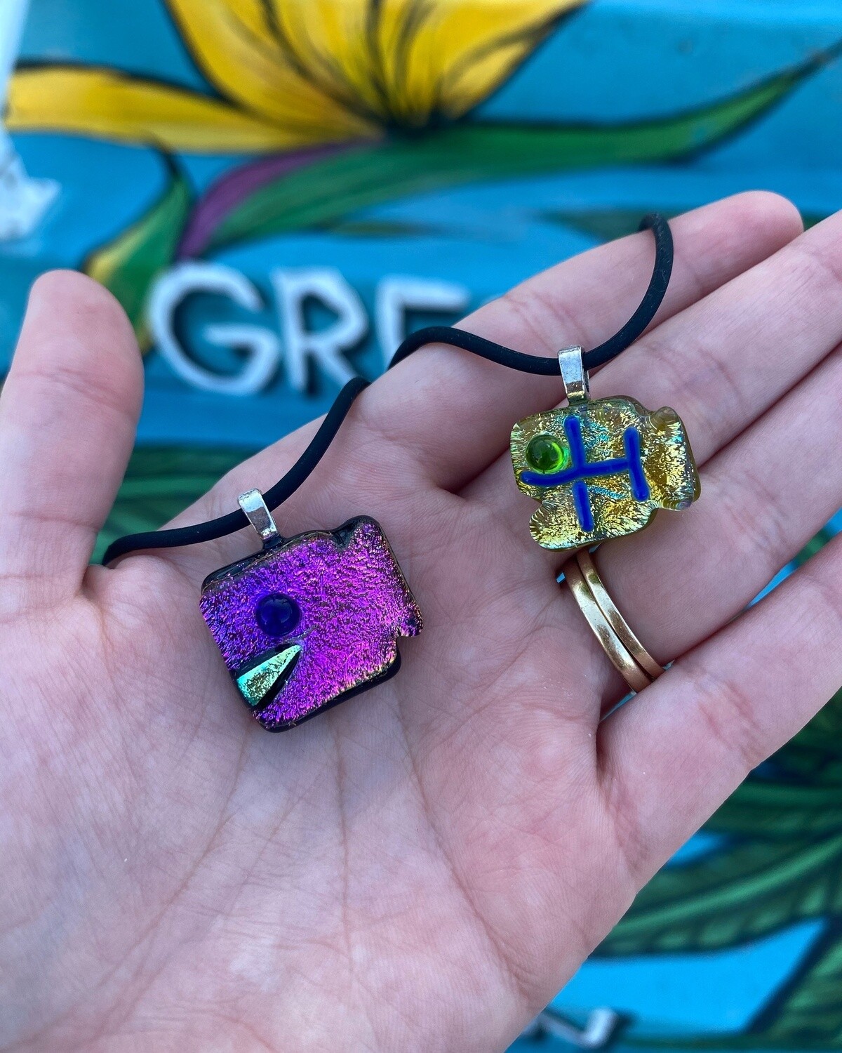 Dichroic Glass Square Grouper Necklace, Size: Small