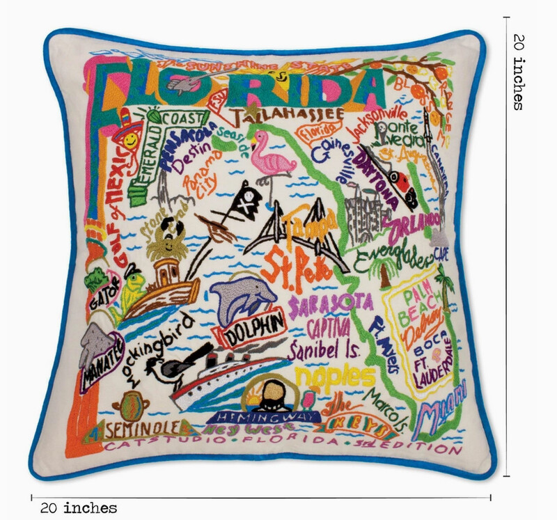 Florida Hand-Embroidered Pillow