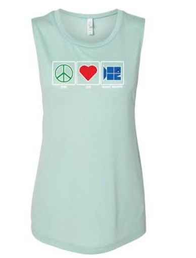Peace Love Square Grouper Flowy Scoop Muscle Tank