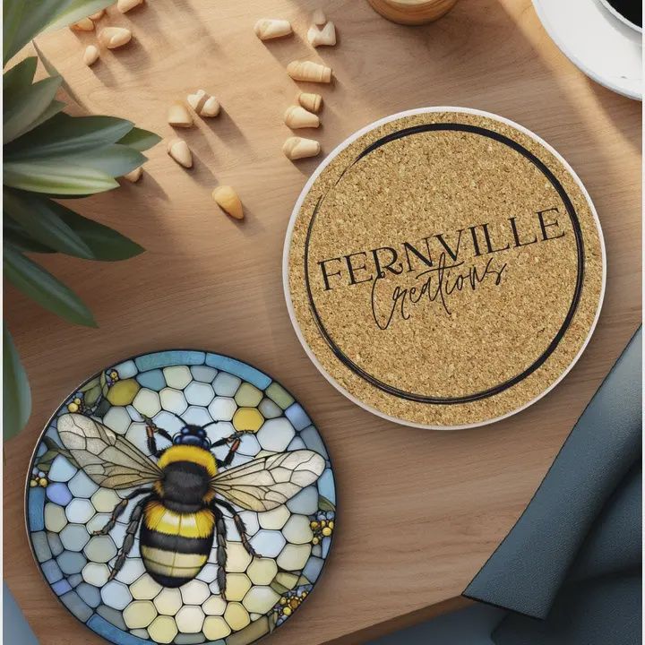 Fernville Creations 3.6&quot; Coaster, Design: Bee Keeper