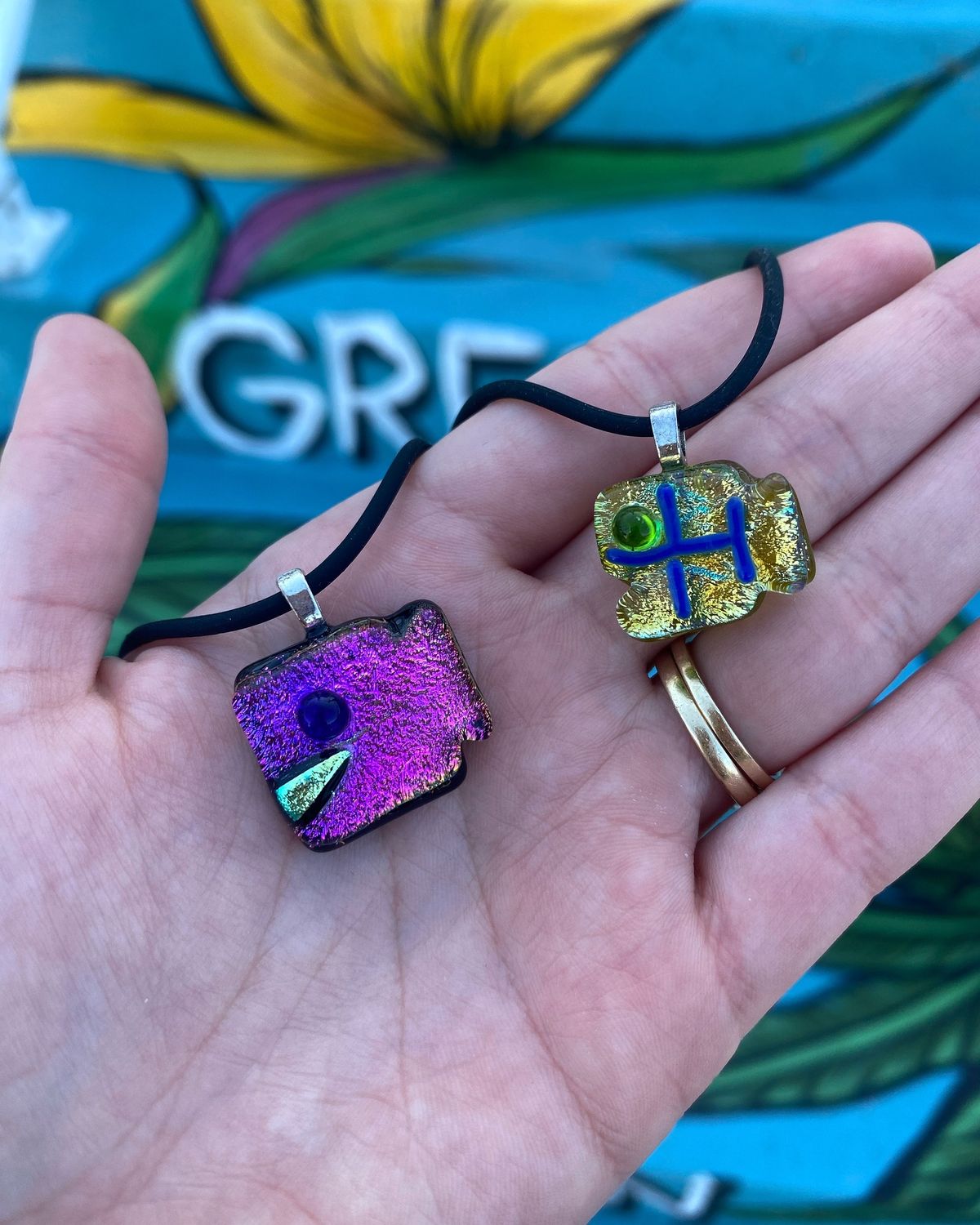 Dichroic Glass Square Grouper Necklace, Size: Small