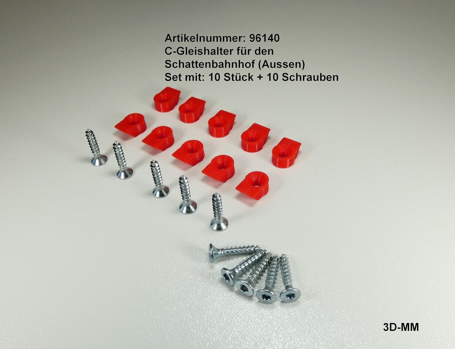 96140 C-Gleishalter
für den Schatten-
bahnhof (Aussen)
Set mit:
10 Stück
+Schrauben