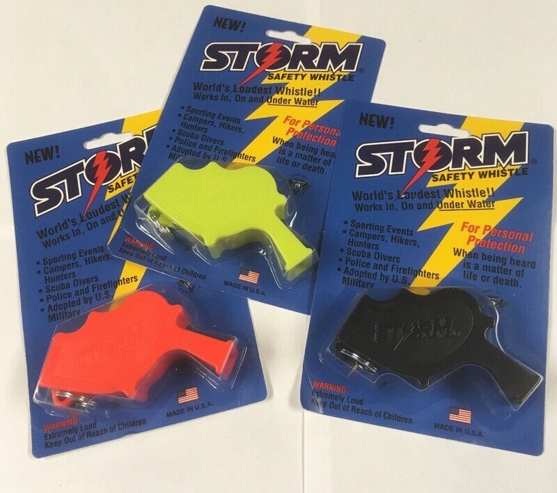 STORM SAFETY WHISTLE . Worlds loudest whistle works in and out of water !