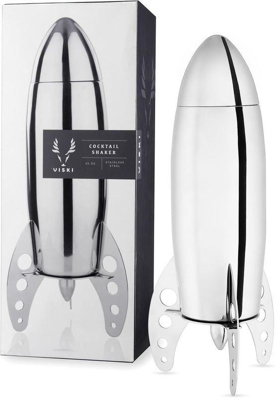 Rocket-Cocktailshaker von Viski. Sieb-Bar-Set, vierteilig. Edelmetall poliert, 710ml Fassungsvermögen, Höhe ca. 28 cm, Durchmesser ca. 10,7 cm, Gewicht ca. 490 gr. Rocket-Cocktailshaker von Viski. Sieb-Bar-Set, vierteilig. Edelmetall poliert, 710ml Fassungsvermögen, Höhe ca. 28 cm, Durchmesser ca. 10,7 cm, Gewicht ca. 490 gr.