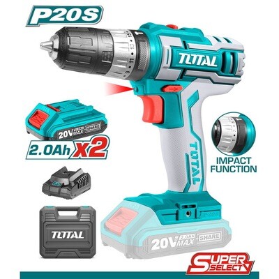 TOTAL LITHIUM-ION CORDLESS
DRILL,20V,MAX.TORGUE 45NM, WITH 2PCS
2.OAH BATTERY PACK TOTTDLI200215