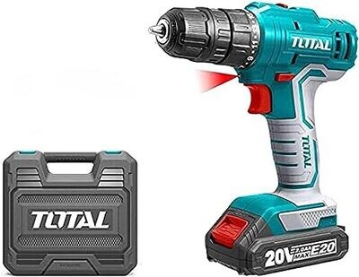 TOTAL LITHIUM-ION CORDLESS DRILL,20V,MAX
TORGUE 45NM, WITH 1 PC 1.5AH BATTERY
PACK TOTTDLI20011