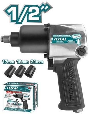 TOTAL AIR IMPACT WRENCH, SQUARE
DRIVE:12.5MM(1/2"),
MAX.TORQUE:610NM(450FT), W: 2.6KG, L:
187MM(7.3") TOTTAT40122