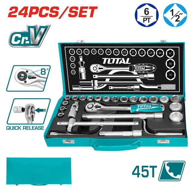 TOTAL 24pcs Socket Set - 1/2" THT141253