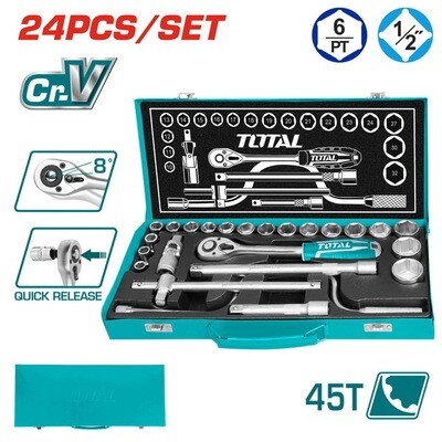 TOTAL 24pcs Socket Set - 1/2" THT141253