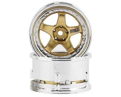 DSC-DE-017 DS Racing Drift Element 5 Spoke Drift Wheels (Gold &amp; Chrome) (2) (Adjustable Offset) w/12mm Hex