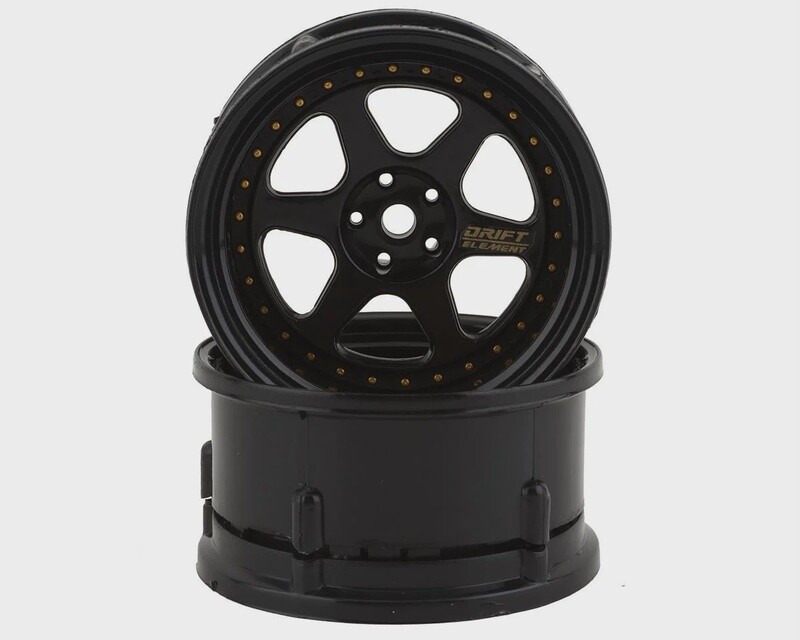 DSC-DE-207 DS Racing Drift Element 6 Spoke Drift Wheels (Triple Black w/Gold Rivets) (2) 12mm Hex