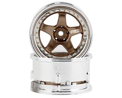 DSC-DE-022 DS Racing Drift Element 5 Spoke Drift Wheels (Bronze &amp; Chrome w/Gold Rivets) (2) (Adjustable Offset) w/12mm Hex