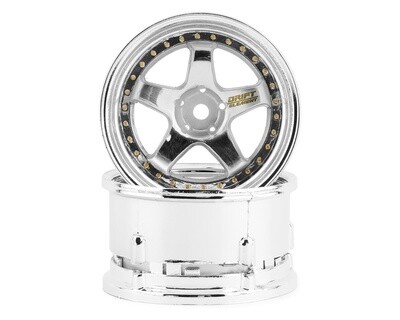 DSC-DE-009 DS Racing Drift Element 5 Spoke Drift Wheels (Triple Chrome w/Gold Rivets) (2) (Adjustable Offset) w/12mm Hex
