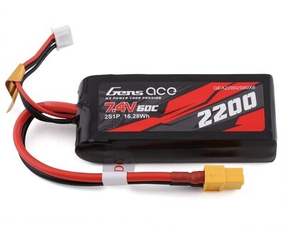 GEA22002S60X6  Gens Ace 2s LiPo Battery 60C (7.4V/2200mAh) w/XT-60 Connector