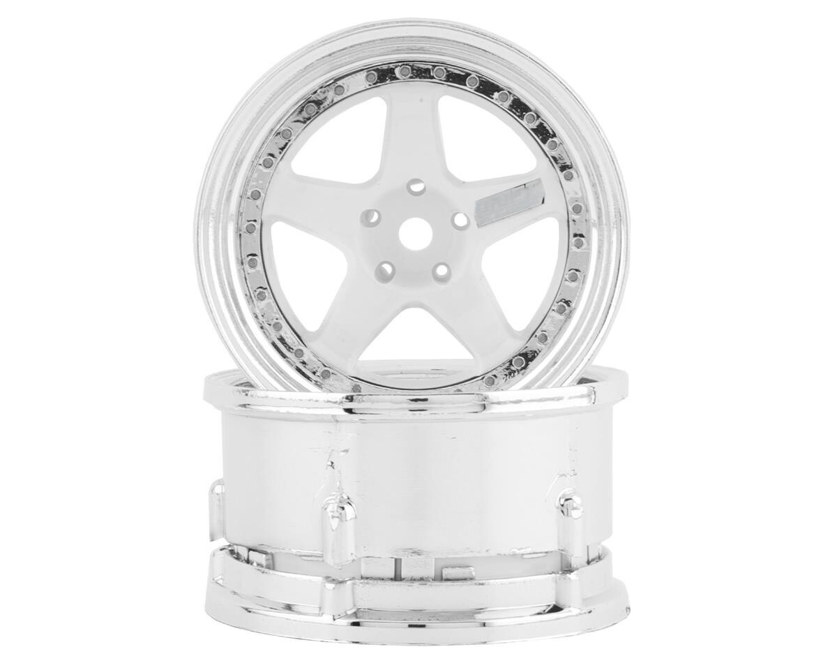 DS Racing Drift Element 5 Spoke Drift Wheels (White &amp; Chrome) (2) (Adjustable Offset) w/12mm Hex