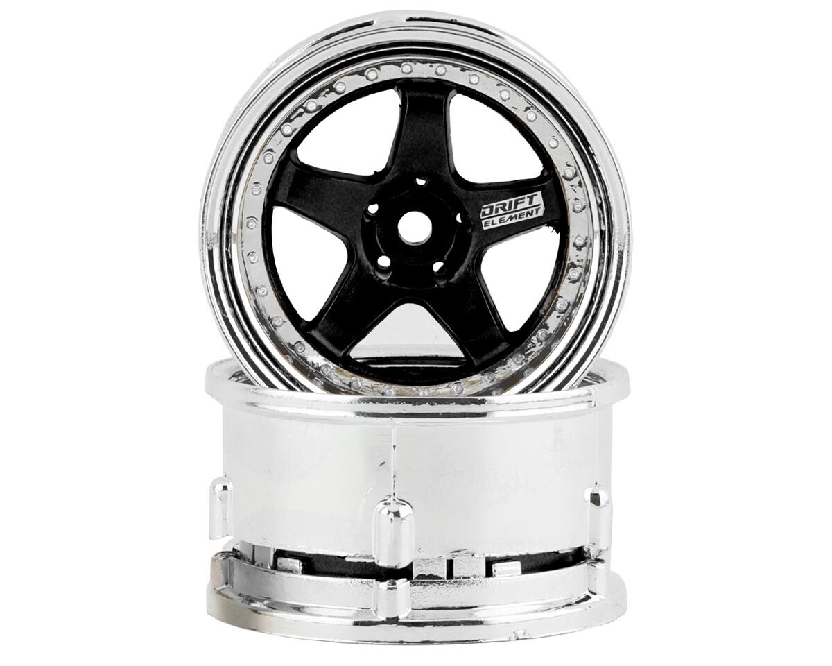 DS Racing Drift Element 5 Spoke Drift Wheels (Black &amp; Chrome) (2) (Adjustable Offset) w/12mm Hex