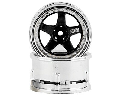 DS Racing Drift Element 5 Spoke Drift Wheels (Black &amp; Chrome) (2) (Adjustable Offset) w/12mm Hex
