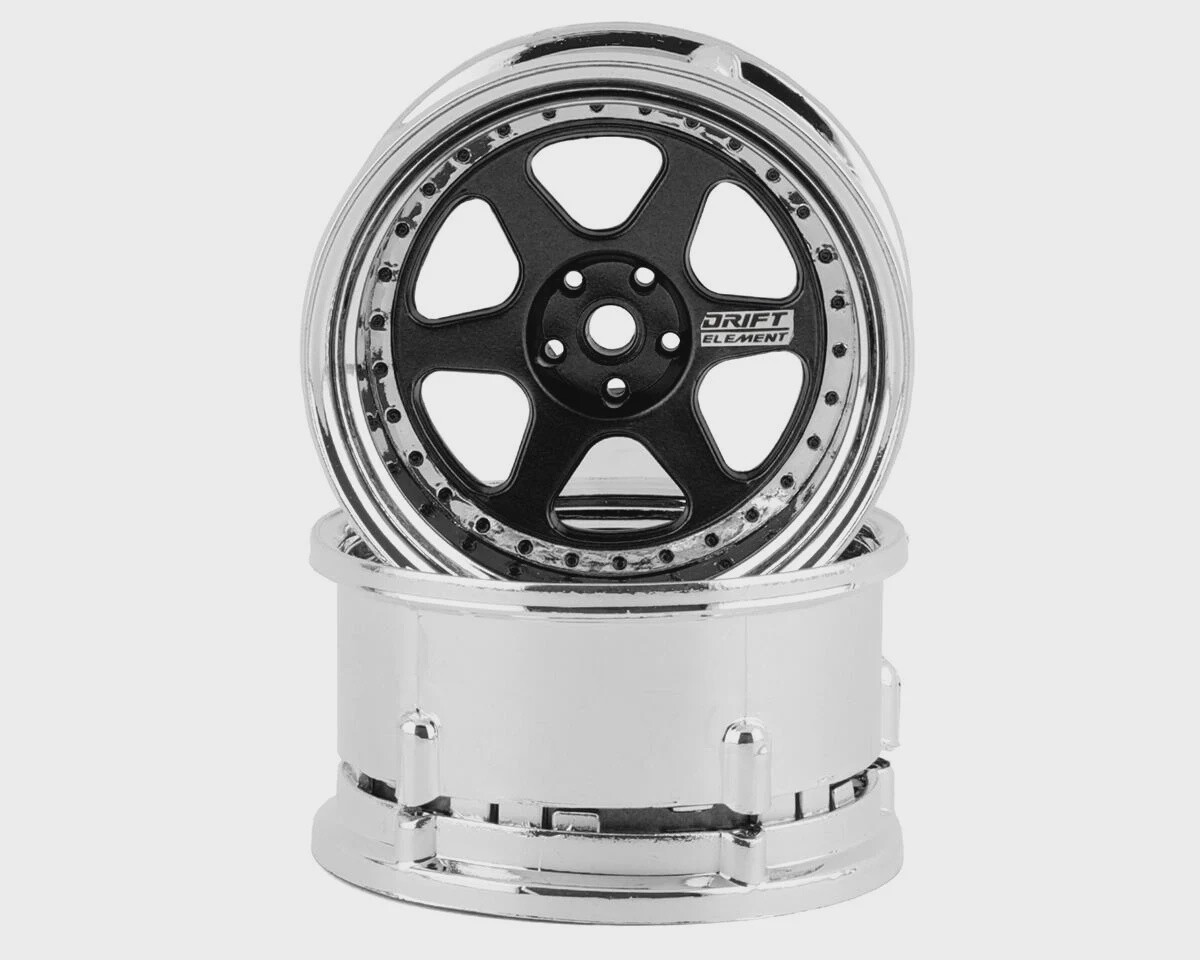 DS Racing Drift Element 6 Spoke Drift Wheels (Black &amp; Chrome) (2) (Adjustable Offset) w/12mm Hex